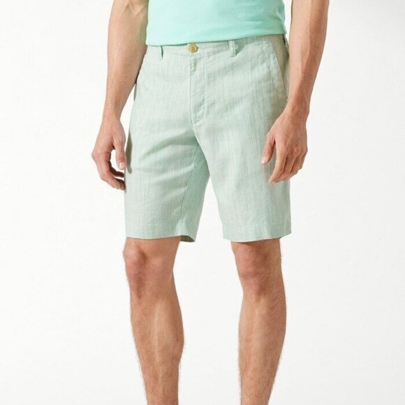 Tommy Bahama Beach Linen 10"FF Stretch Shorts Iceberg Green Size 38